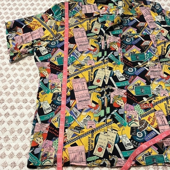 Vintage Nicole Miller 1990 Limited Shopaholic Print Silk Button Down NYC Shirt - Picture 15 of 17
